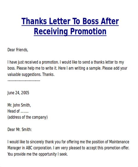 Free 5 Sample Thank You Letter For Promotion In Ms Word