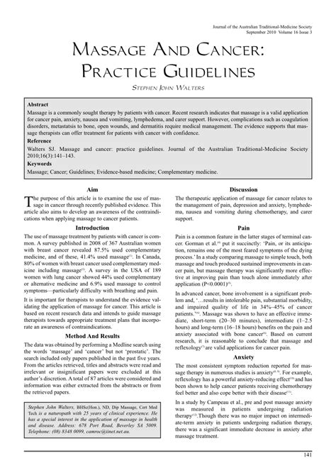 Pdf Massage And Cancer Practice Guidelines