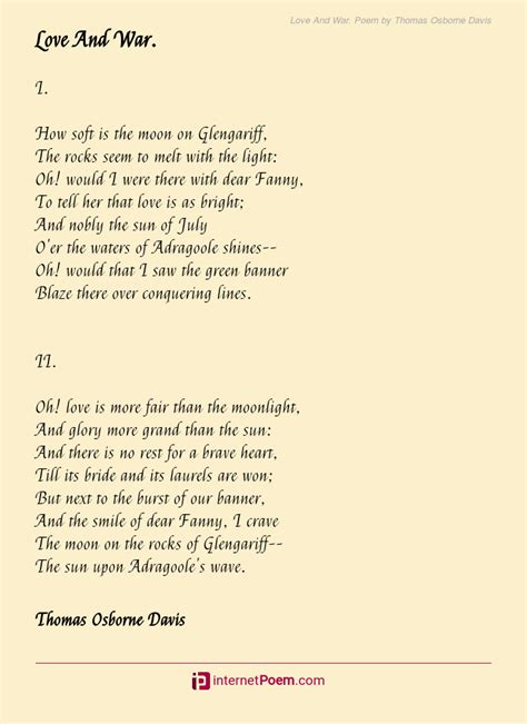 Love And War Poem By Thomas Osborne Davis