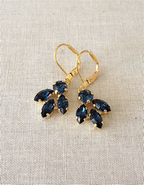 Navy Blue Earrings Crystal Earrings Bridal Earrings Etsy