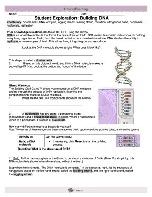 Speed and acceleration worksheet answers, markup and discount worksheet, the us constitution worksheet answer key for student exploration building dna. Student Exploration Building Dna - Fill Online, Printable, Fillable, Blank | PDFfiller