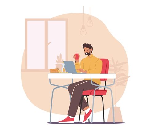Premium Vector Remote Freelance Work Concept Man Freelancer Sitting