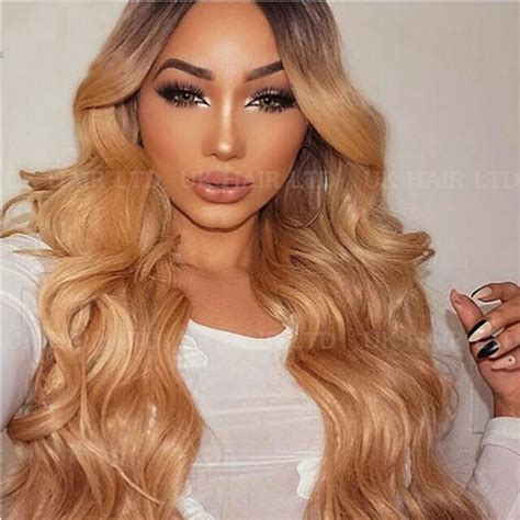 Ombre Long Wavy Full Wig 100 Real Brazilian Remy Human Hair Wigs