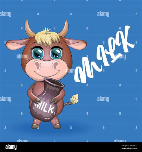 Cute Cartoon Cow Bull With A Jug Of Milk Symbol 2021 On The Eastern