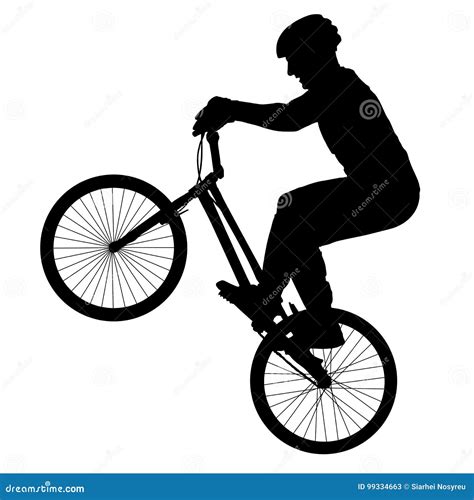 Cyclist Performs A Trick Rider Trial Silhouette Bike Vector Stock