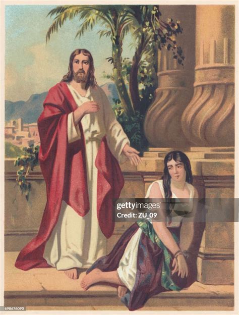 Jesus And The Adulteress Chromolithograph Published 1886 High Res