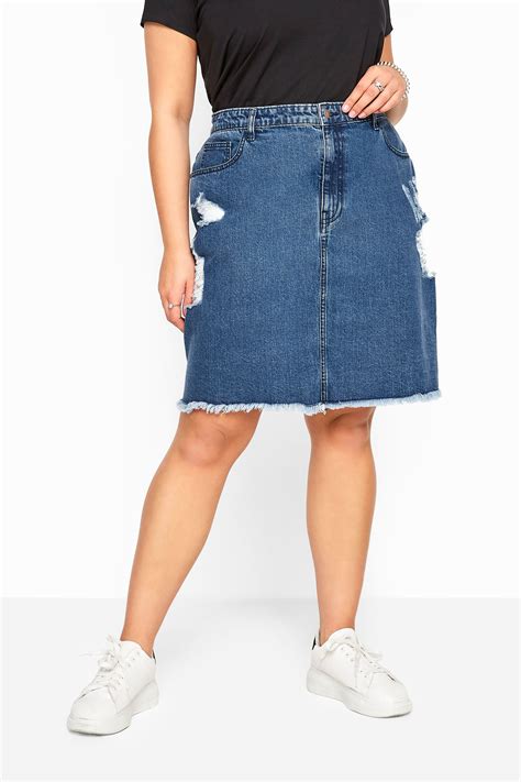 Blue Distressed Denim Skirt Yours Clothing