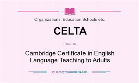 The cambridge certificate in teaching english to speakers of other languages (celta) is recognised by the british council and by a large number of employers and governments worldwide. CELTA - Cambridge Certificate in English Language Teaching ...