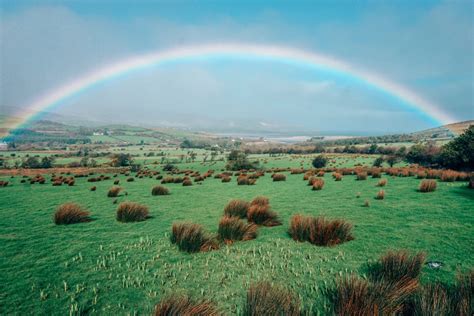 Beautiful Rainbow Over A Green Field In Ireland A Magical Irish