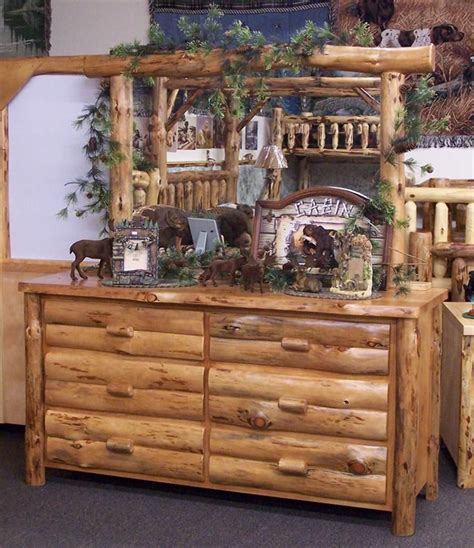 Amish Rustic Log Six Drawer Dresser With Optional Mirror Log