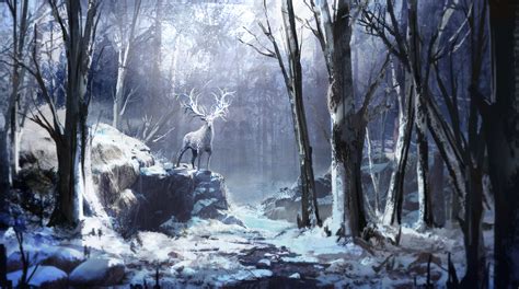winter forest reindeer  hd artist  wallpapers images