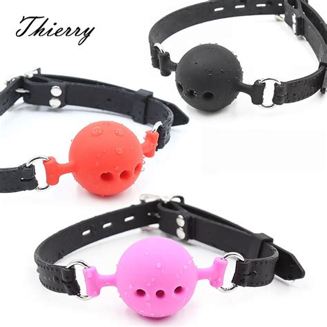 thierry fetish silicone gag ball bdsm bondage restraints open mouth breathable sex ball adult