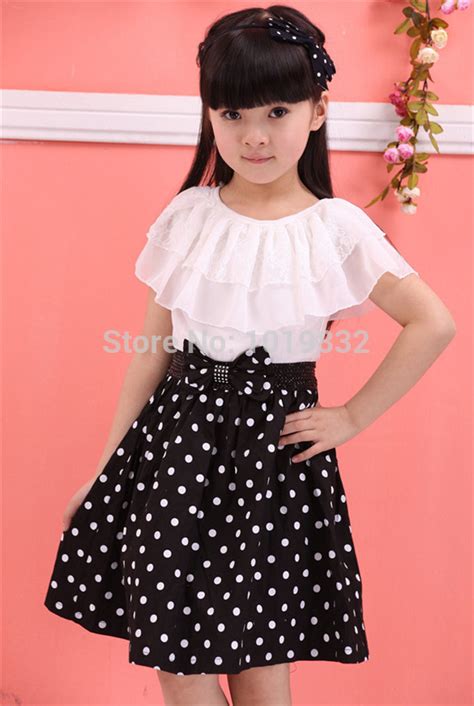 Girl Pageant Dresses Children Girl Elegant Black With White Polka Dot