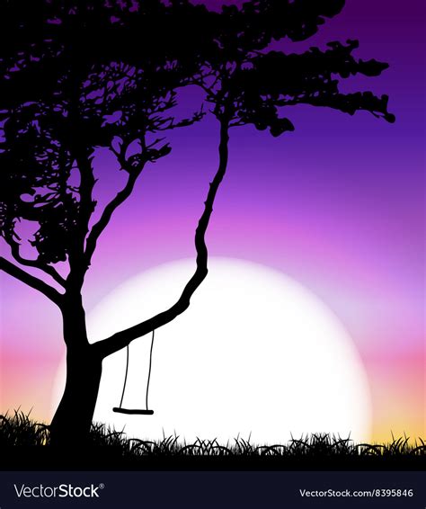 Silhouette Of Tree On Sunset Background Royalty Free Vector