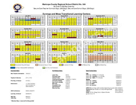 Maricopa County Regional School District Calendars Phoenix Az