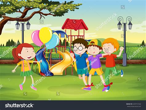 Children Playing Playground Illustration Stock Vector Royalty Free