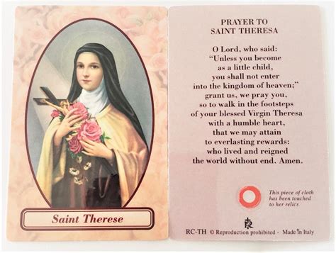St Therese Relic Prayer Card Discount Catholic Store