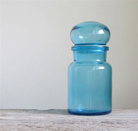 Vintage Blue Bubble Top Glass Jar Made In Belgium Etsy