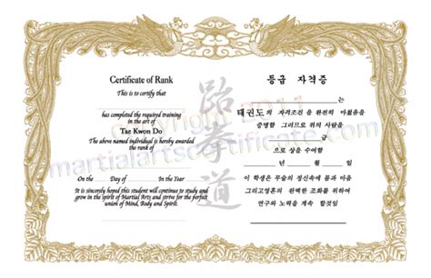 Generic Certificate For Korean Martial Arts