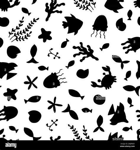 Hand drawn seamless pattern with underwater animals. Ocean, sea life