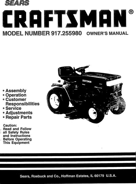 Craftsman 917255980 User Manual Lawn Tractor Manuals And Guides 1008359l