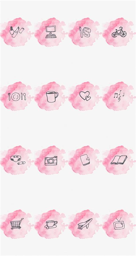 Instagram Story Highlight Cover Set Of 16 Pink Watercolor Bookstagram