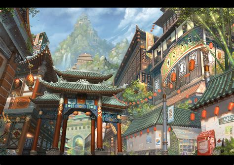 City Scene By Chaoyuan Xu Fantasy Concept Art Japanese Fantasy