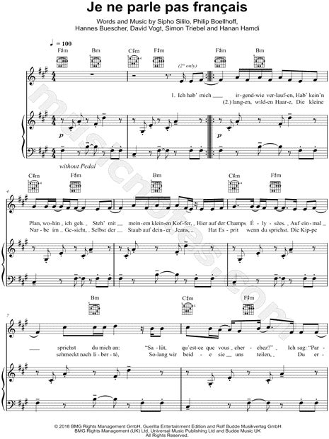 Garniture en diverses matières assurant l'étanchéité d'un assemblage : Namika "Je ne parle pas français" Sheet Music in F# Minor ...