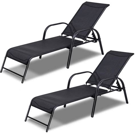 1 outdoor adjustable chaise lounge chairs (set of 2). Costway Black 2-Pieces of Metal Steel Back Adjustable ...