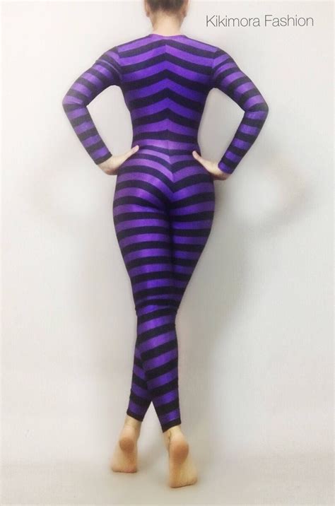 Cheshire Cat Purple Black Stripe Bodysuit Jumpsuit Activewear Etsy