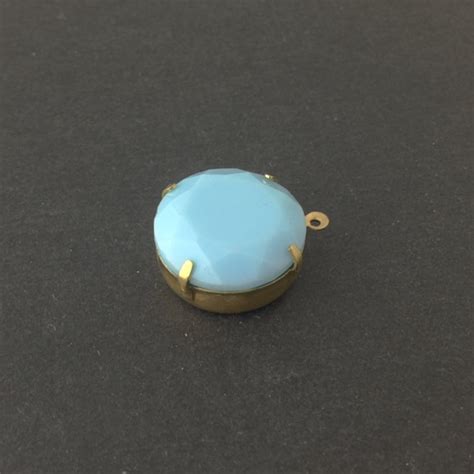 Vintage Opaque Light Blue Faceted Glass Stone 1 Loop Brass