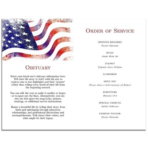 Patriotic Military Veteran Funeral Program Template 8 Pages Urns