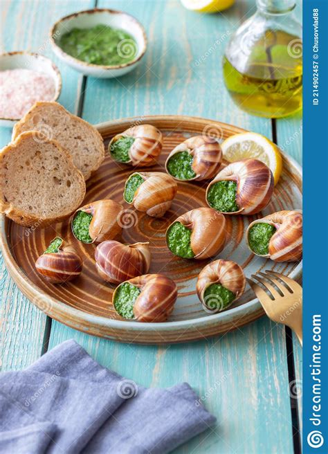Escargots De Bourgogne Snails With Herbs Butter Healty Eating Stock