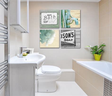 Bathroom Decor Set Of 4 Stretched Canvas Prints Home Etsy