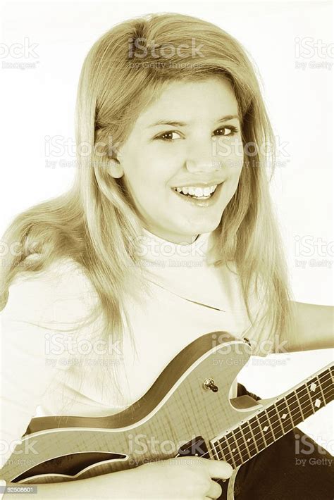 Beautiful Teen Girl Playing Electric Guitar Stock Photo Download
