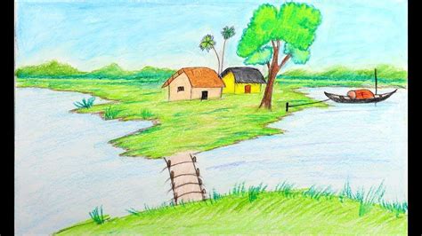 How To Draw A Landscape Very Easy Landscape Drawing Tutorial