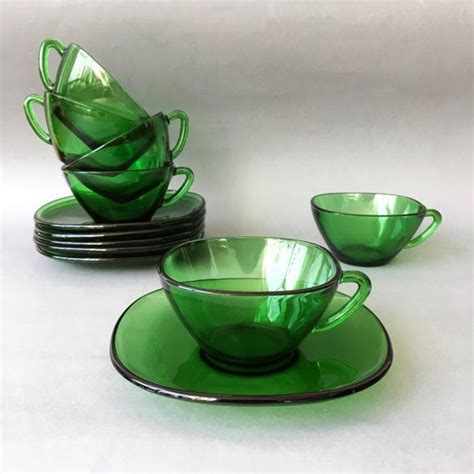 Vintage Vereco Emerald Green Cups Saucers Set Coffee Cups Etsy