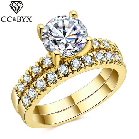 Cc Jewelry 925 Sterling Silver Jewelry Luxury Golden Round Fashion Jewelry Rings For Women Party