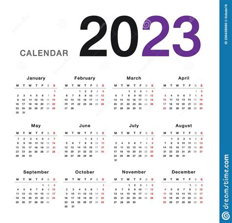 Colorful Year 2023 Calendar Horizontal Vector Design Template Simple