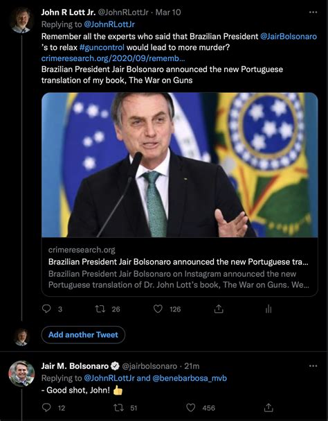 Brazilian President Jair Bolsonaro Tweets Call Out To Cprc’s John Lott