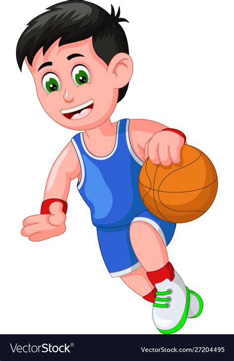 Cool Basketball Player Boy In Blue Uniform Cartoon