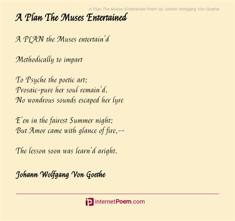 A Plan The Muses Entertained Poem By Johann Wolfgang Von Goethe