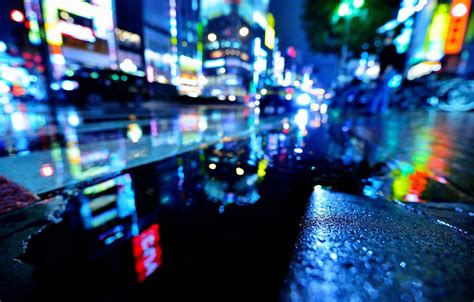 Wallpaper Wet Water Night The City Lights Rain Street Japan