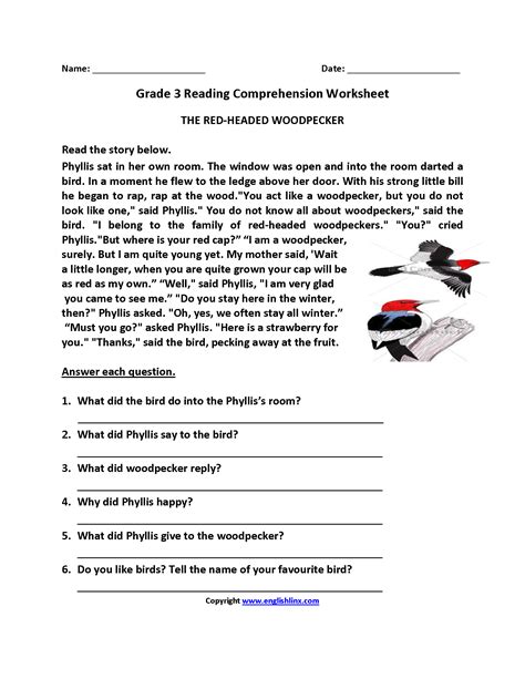 Reading Comprehension 3rd Grade Free Worksheet Background Small