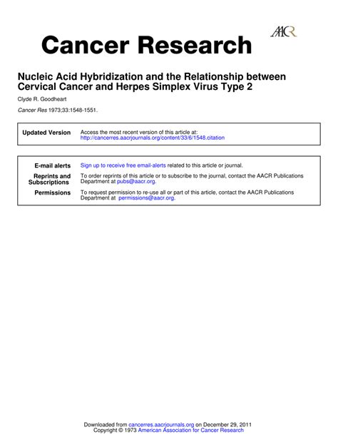 Pdf Nucleic Acid Hybridization And The Relationship Between Cervical