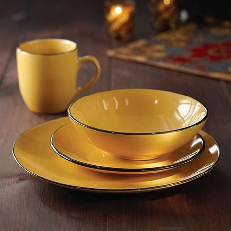 dinnerware yellow american atelier piece classic piping casual overstock kitchen dining