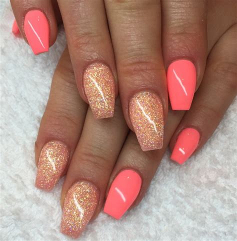 The bride kept it classic with her bridal party's navy. Beautiful nails. Pink/coral, coral/gold glitter | Glitter ...