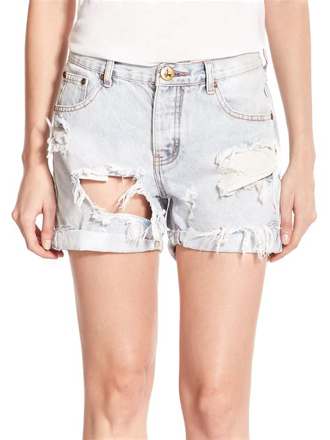 One Teaspoon Charger Distressed Denim Shorts In Blue Lyst