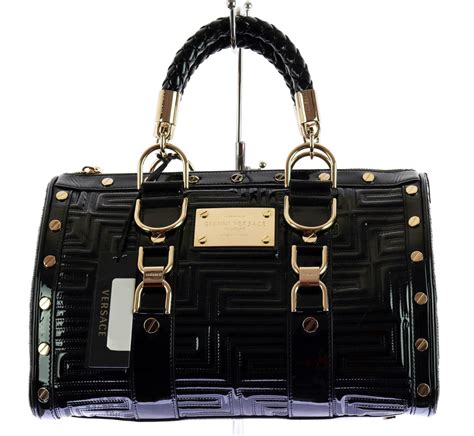 New GIANNI VERSACE COUTURE Black Patent Leather Snap Out Of It Bag