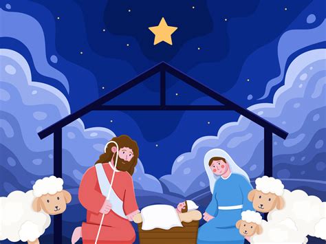 Ilustración De Dibujos Animados Jesucristo Nacido En Un Pesebre Con